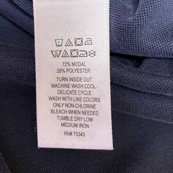 Tahari Navy Blue Short Sleeve Notch V Neck T Shirt Shift Mini Dress Size L - Picture 4 of 4